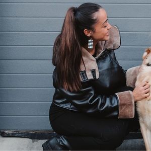 ASOS DESIGN Bonded Luxe Cropped Aviator Jacket in Black